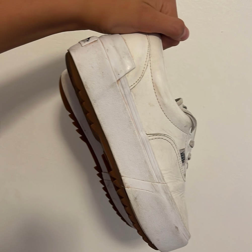 All white leather “old skool stacked” platform vans